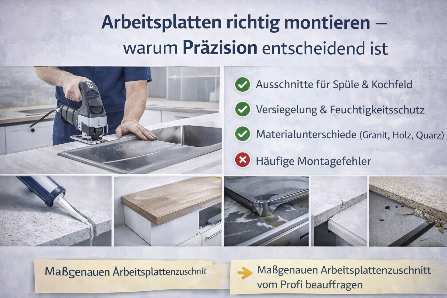 Arbeitsplatten richtig montieren – warum Präzision entscheidend ist
