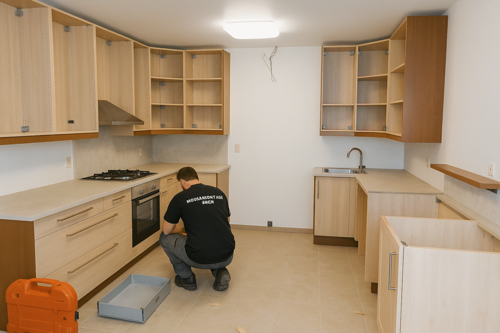 Professionelle Küchenmontage mit präziser Ausrichtung und passgenauem Einbau durch Fachbetrieb